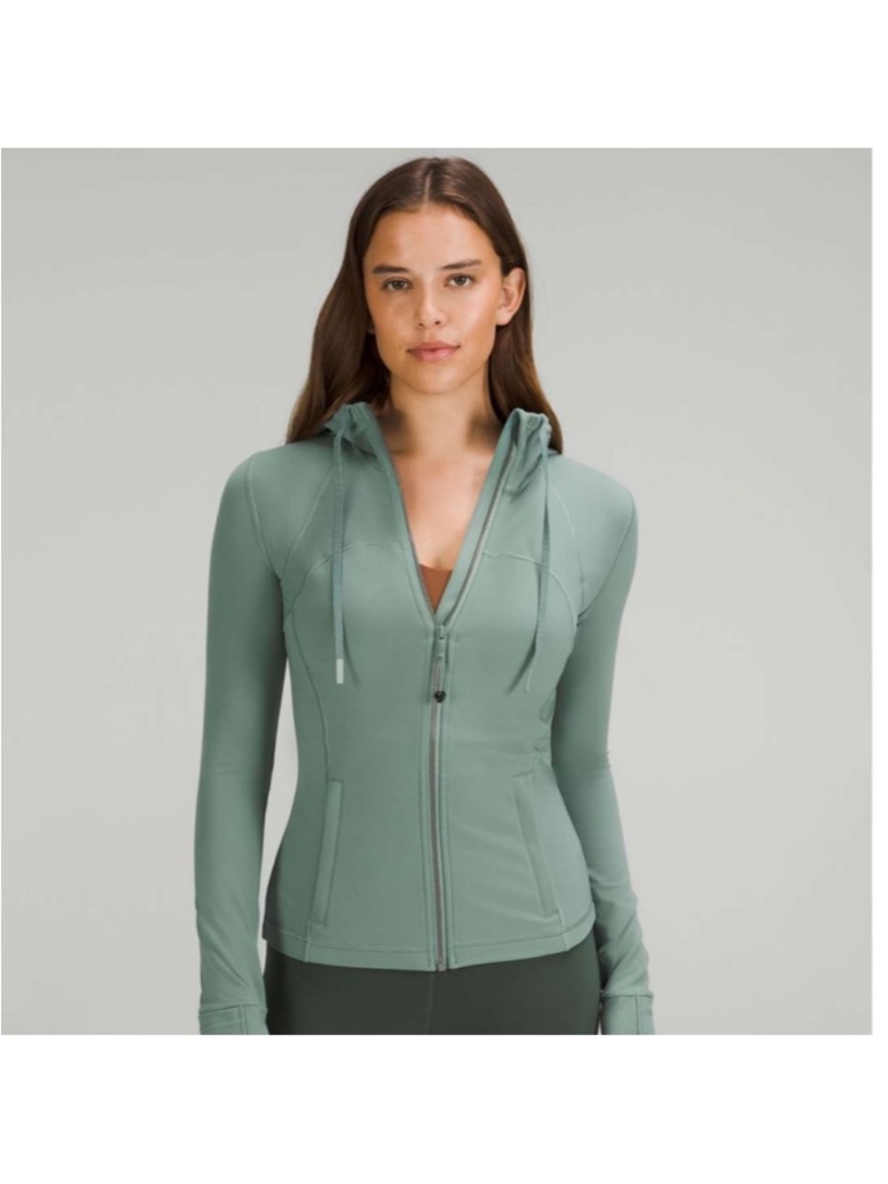 Lululemon Define Jacket Hooded Sage Green Size 6 Thumbholes Zip Athletic